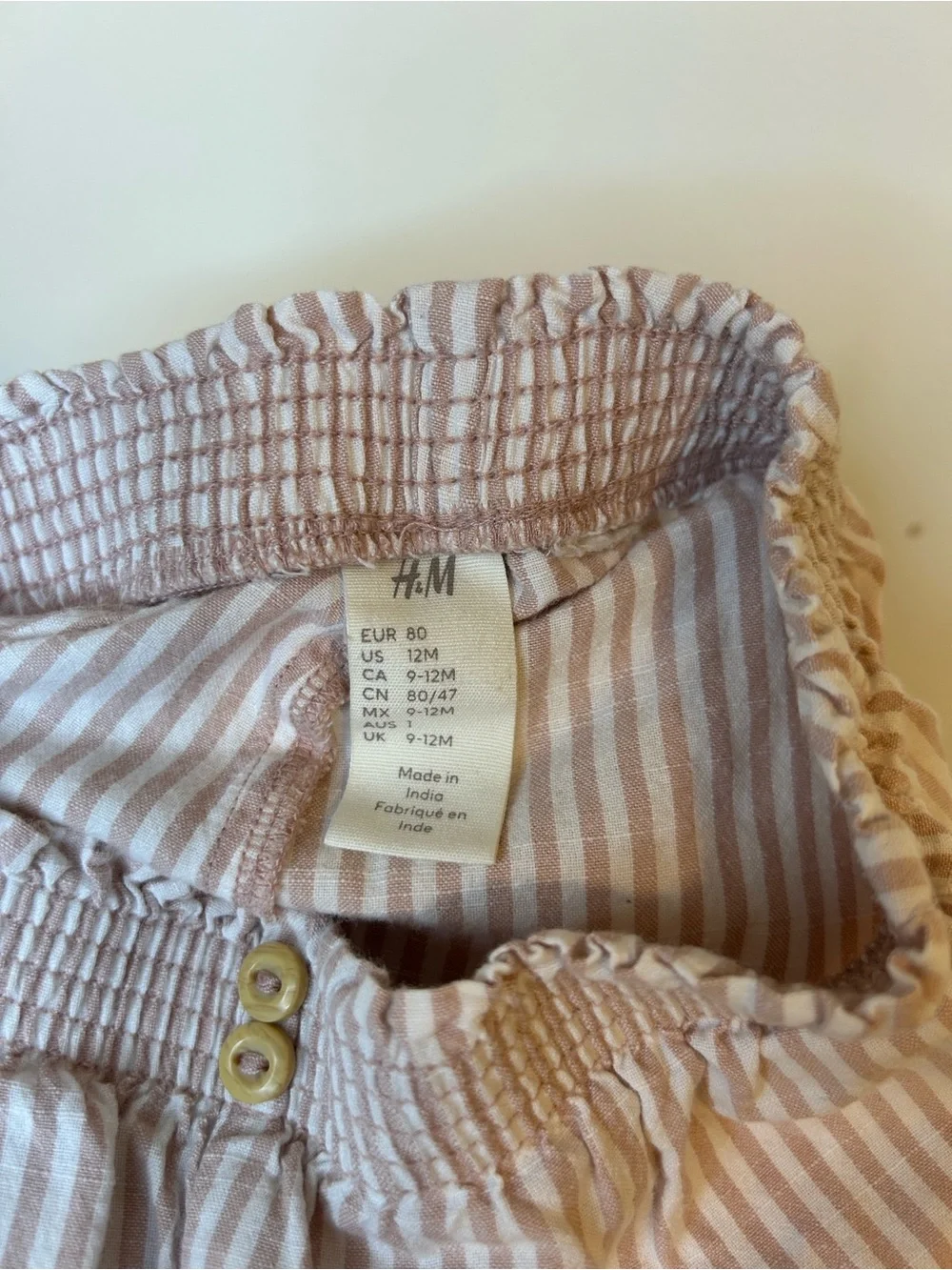 H&M Baby Cotton Gauze Shorts, Set of 2 - Pink Stripe & Brown, Size 12 Months